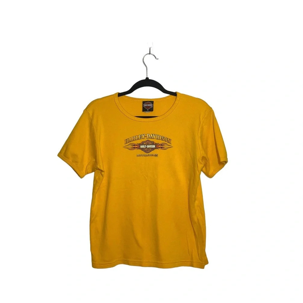 Harley Davidson Tee 2005 Texas Graphic 100% Cotton Mustard Yellow Xlarge Women’s